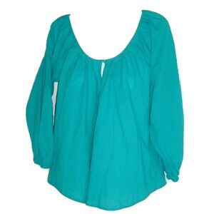 JOIE Womens Top Teal blue Keyhole Boho Peasant popover Blouse XS
